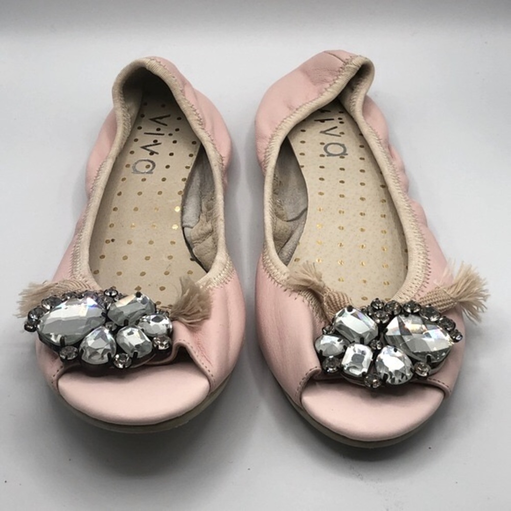 PINK FAUX LEATHER OPEN TOE BALLET FLAT WITH JEWELS